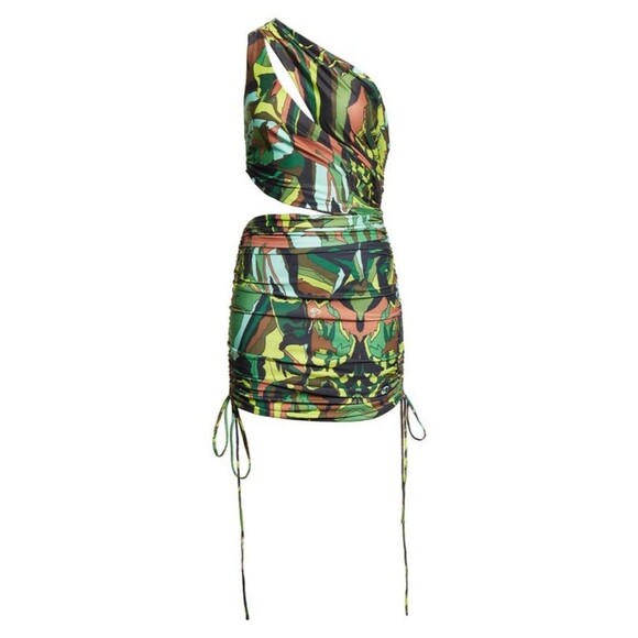 DUNDAS Gala Ruched One Shoulder Cutout Jersey dress Jungle Camo IT 46 US 10 - Picture 8 of 16